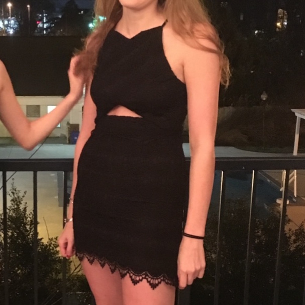 Sexy formal black lace mini dress